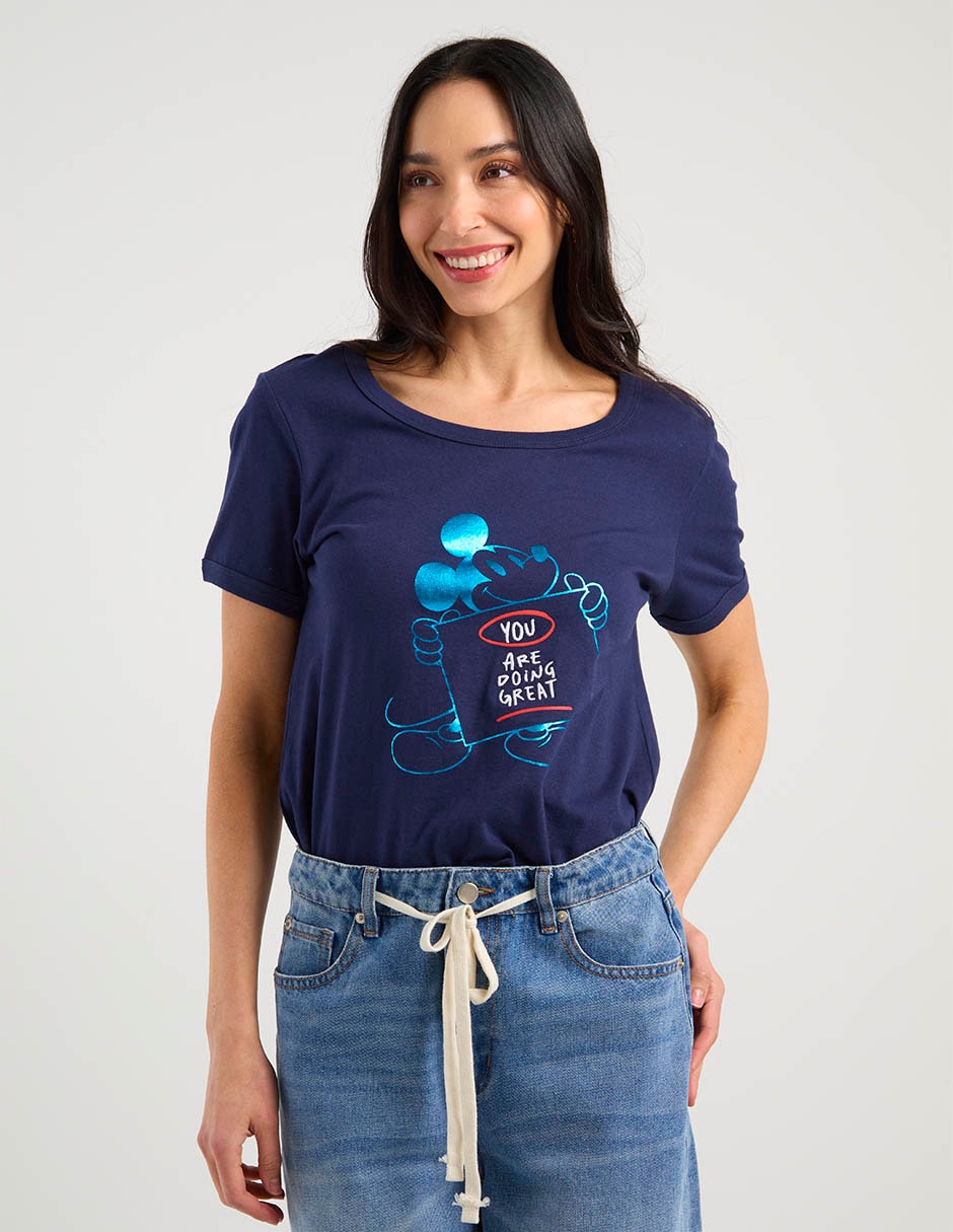 Playera manga corta cuello redondo para mujer