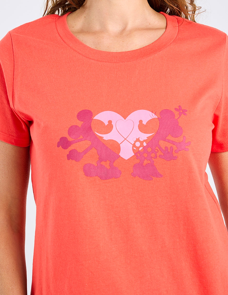 Playera manga corta Mickey Mouse y Minnie cuello redondo para mujer 4