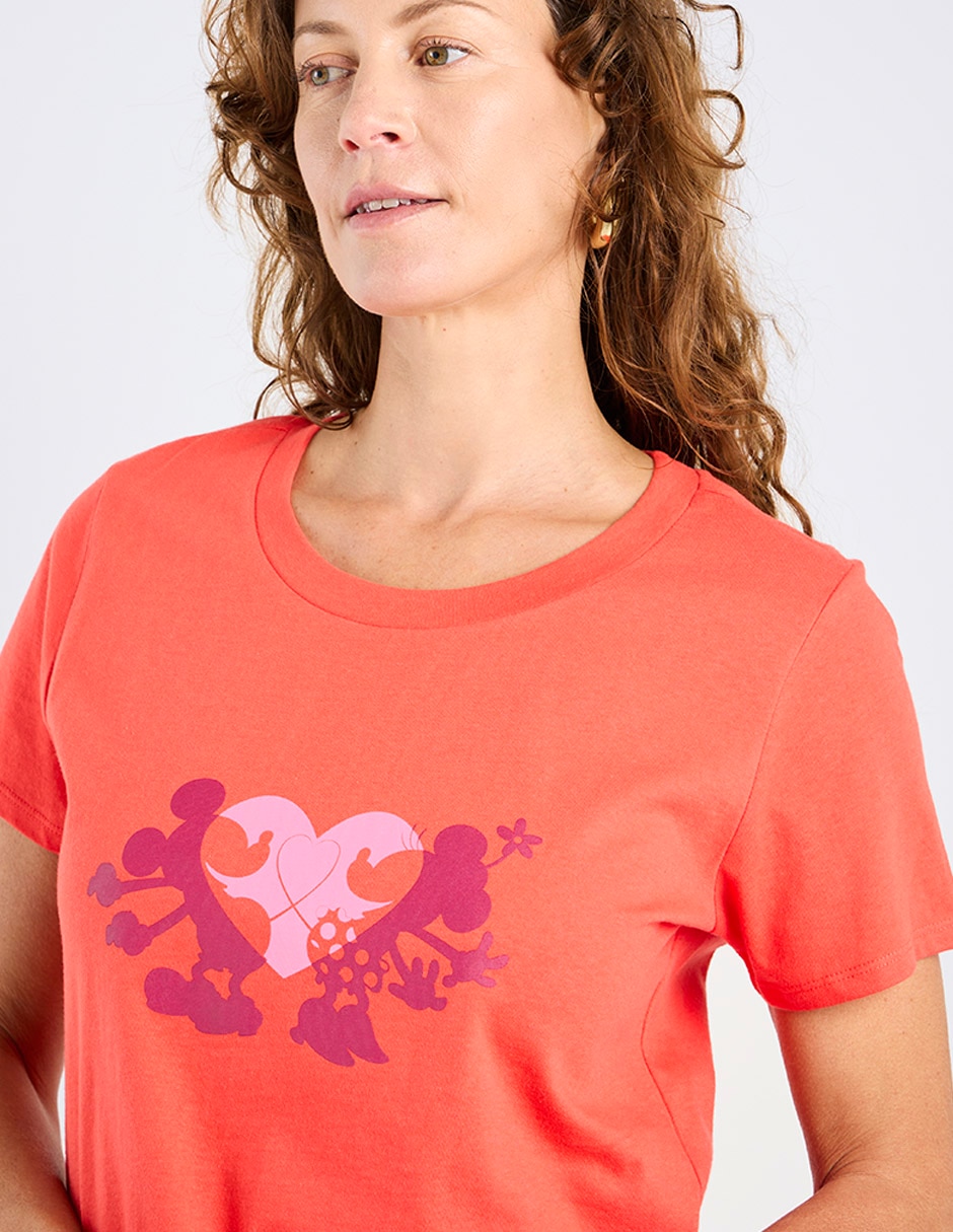 Playera manga corta Mickey Mouse y Minnie cuello redondo para mujer 5