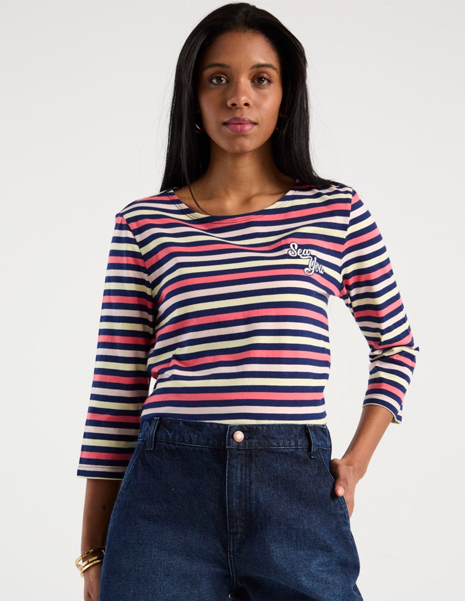 Playera manga 3/4 cuello redondo para mujer
