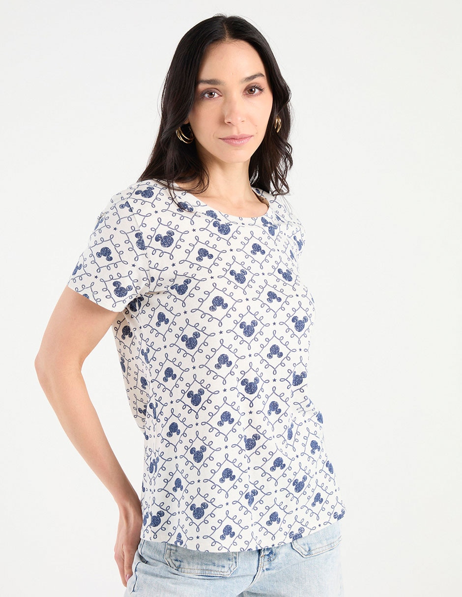 Playera manga corta Mickey Mouse cuello redondo para mujer