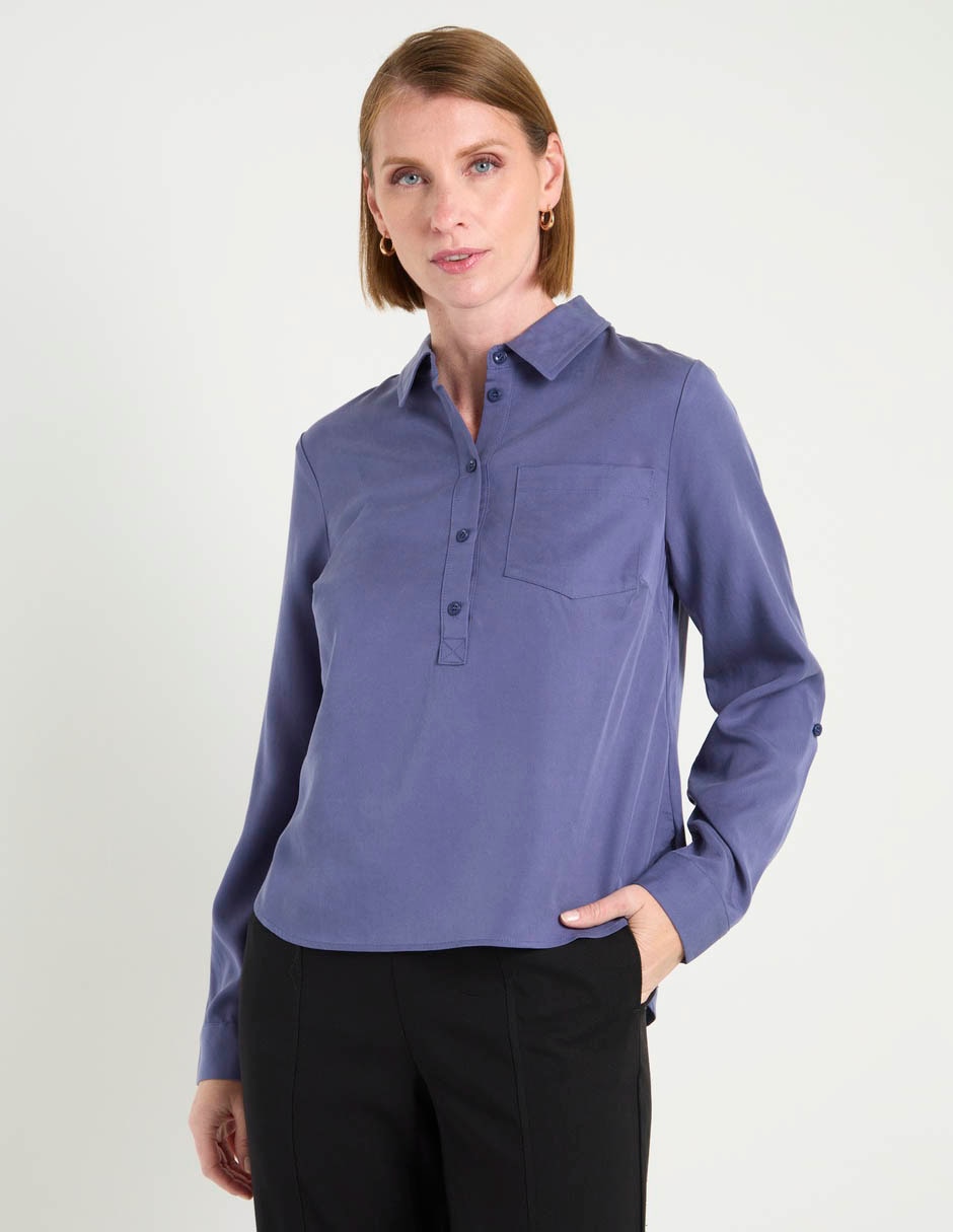 Blusa camisera manga larga para mujer