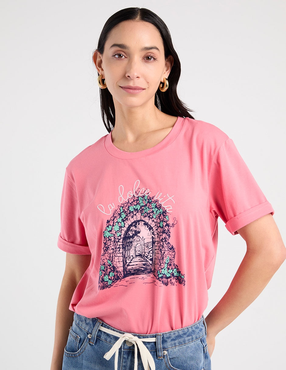 Playera manga corta cuello redondo para mujer