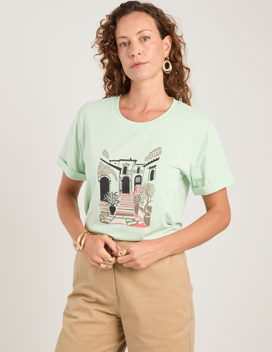 Playera manga corta cuello redondo para mujer Playera manga corta cuello redondo para mujer