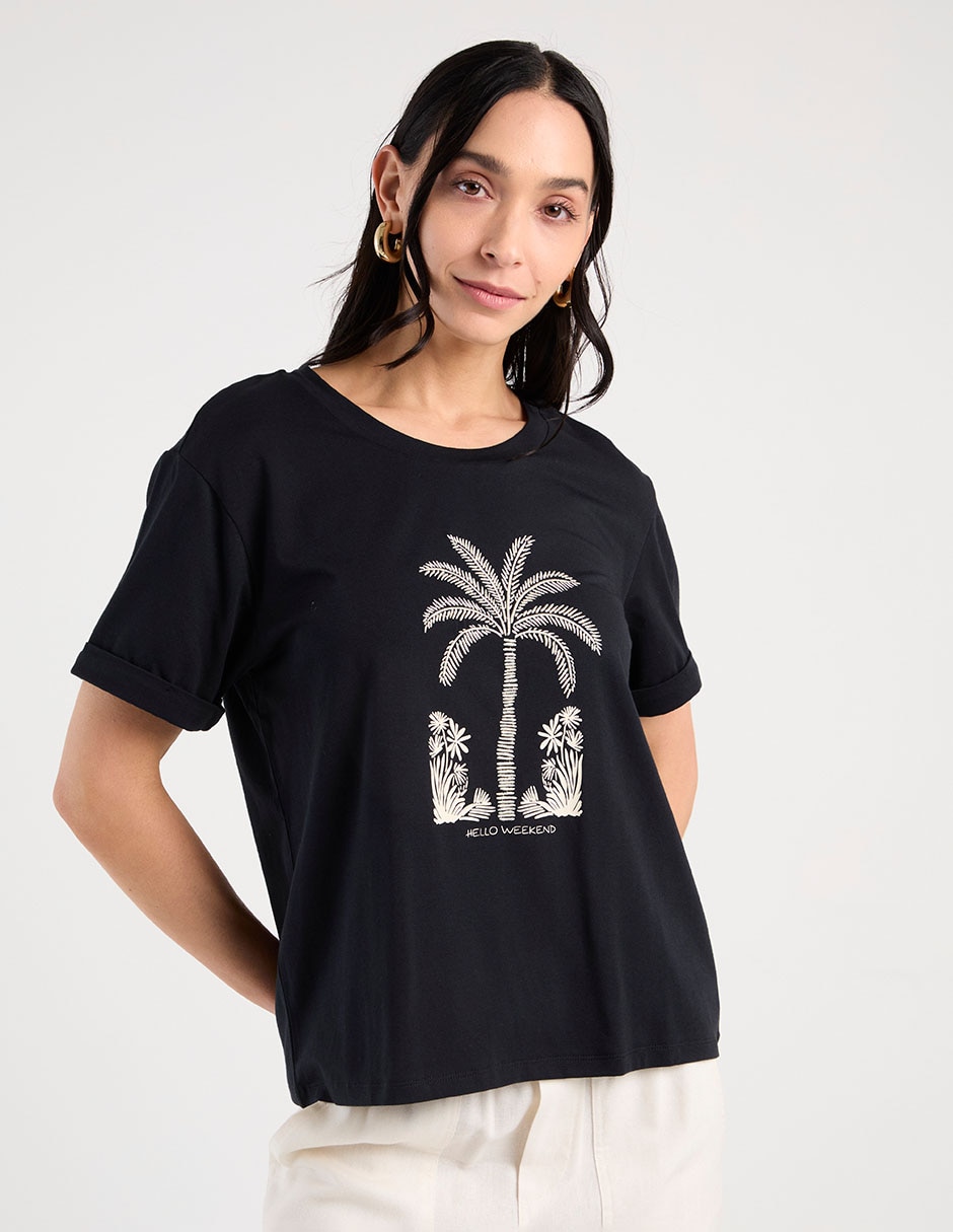 Playera manga corta cuello redondo para mujer Playera manga corta cuello redondo para mujer