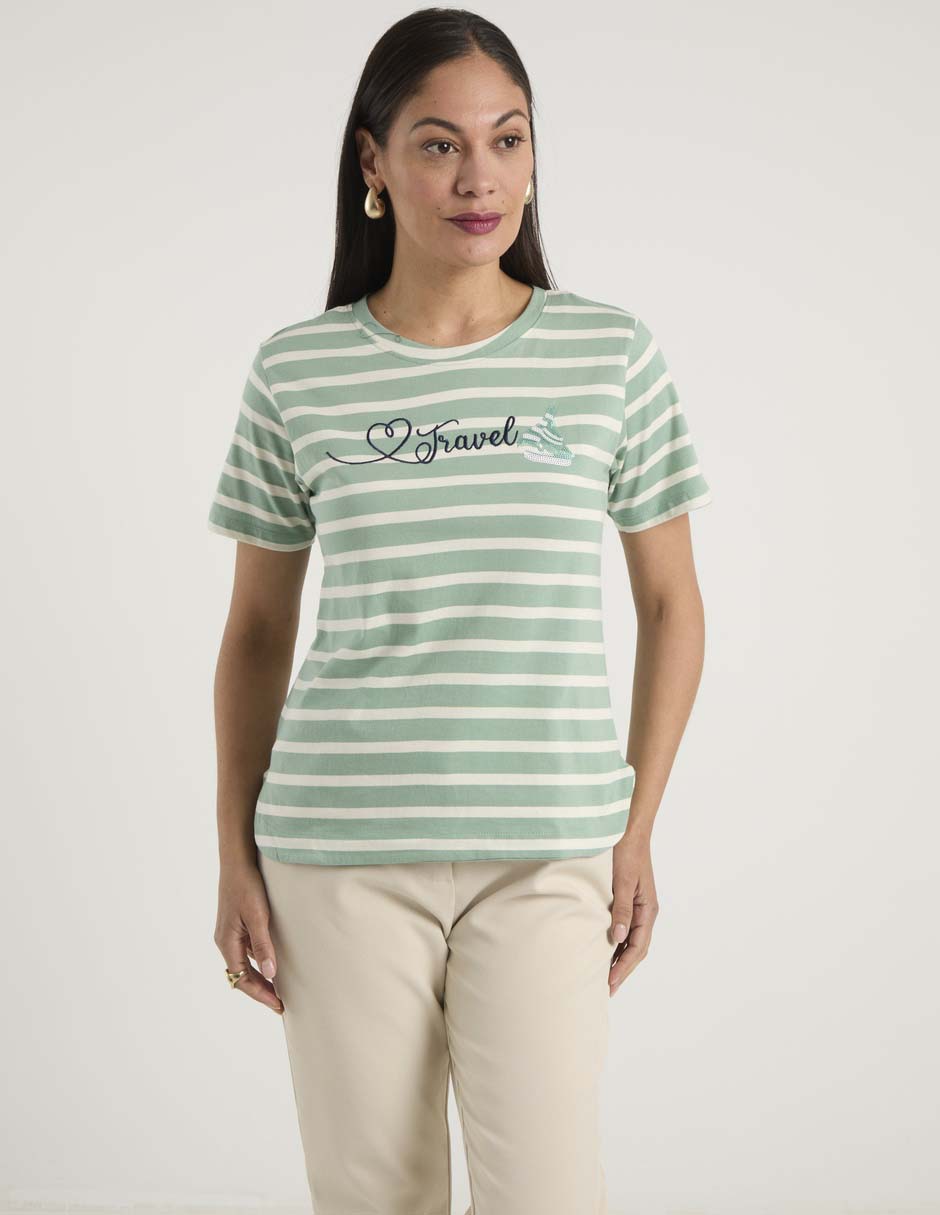 Playera manga corta cuello redondo para mujer