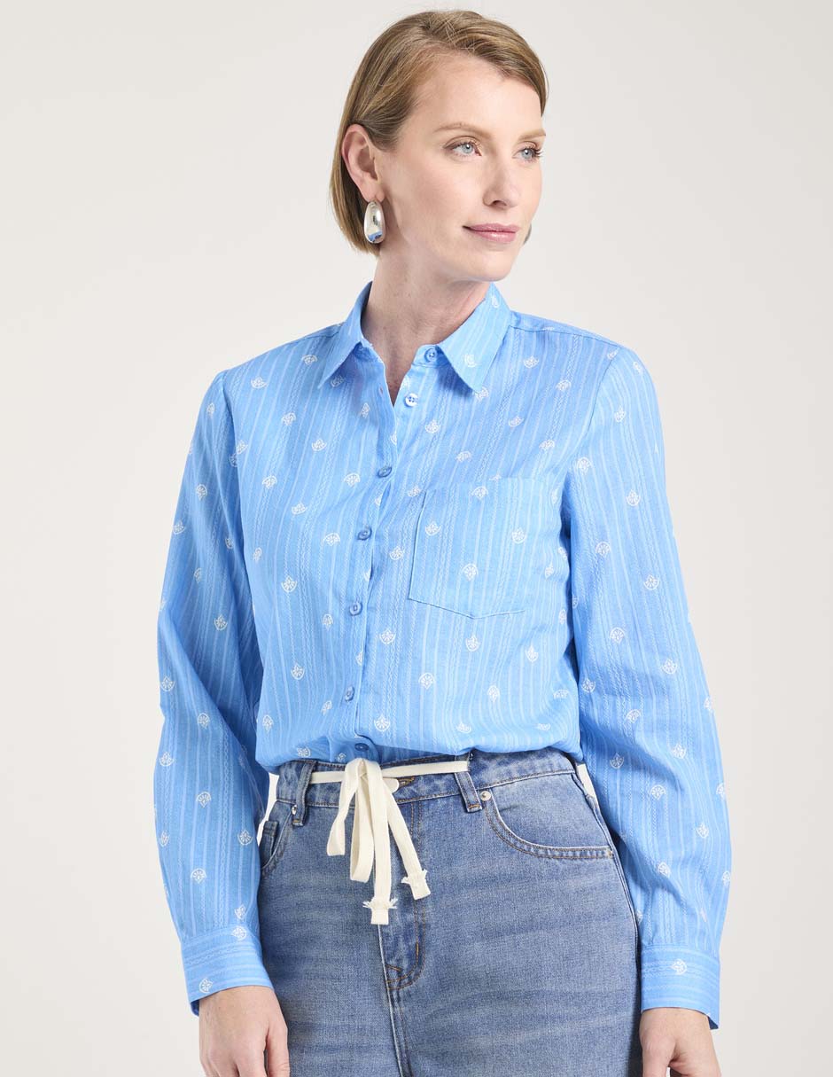 Blusa camisera manga larga para mujer