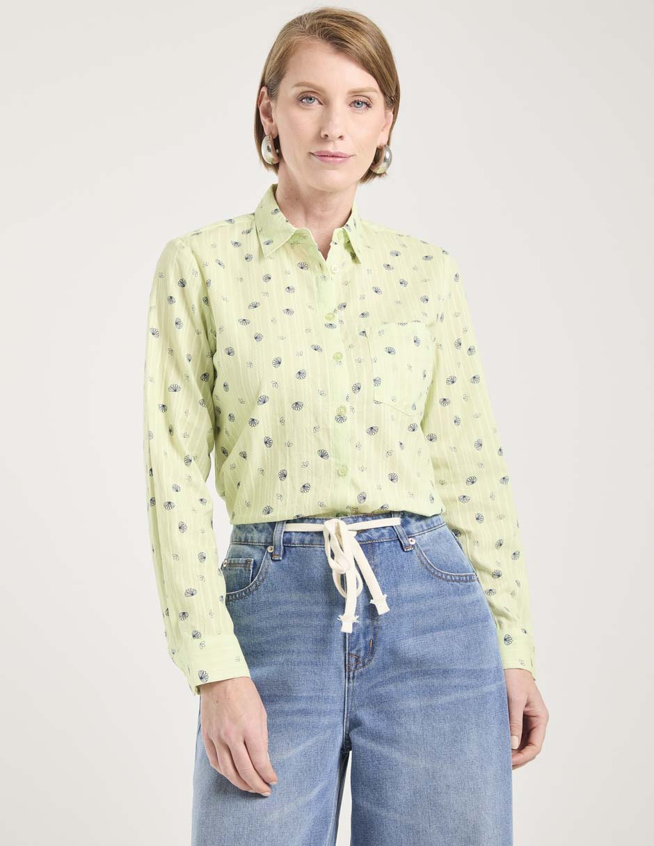 Blusa camisera manga larga para mujer