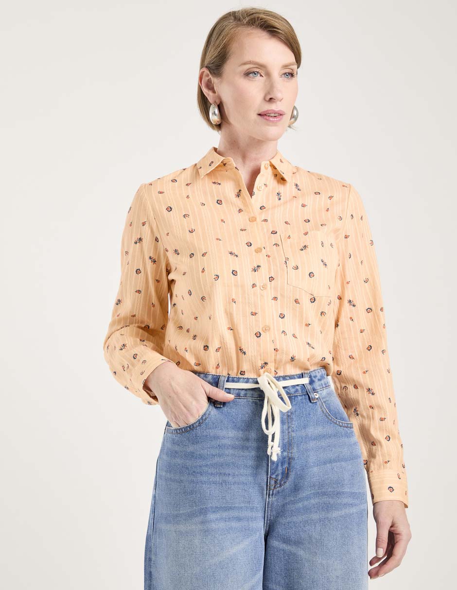 Blusa camisera manga larga para mujer