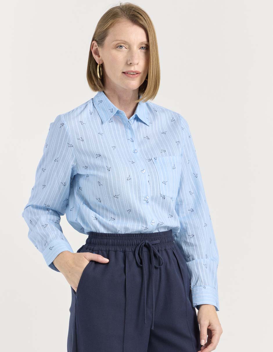 Blusa camisera manga larga para mujer