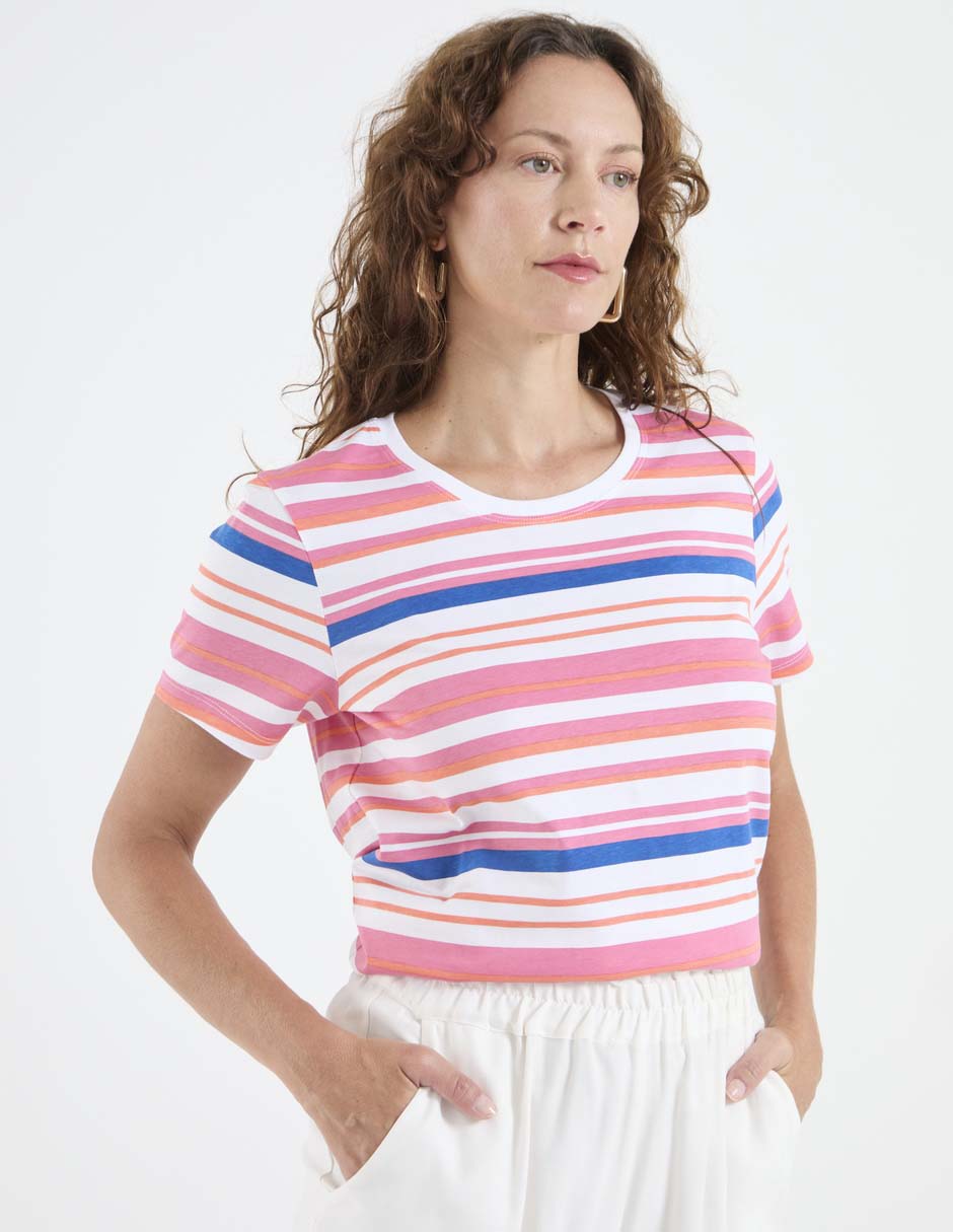 Playera manga 3/4 cuello redondo para mujer