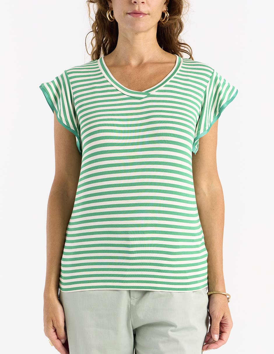Playera manga corta cuello V para mujer 4
