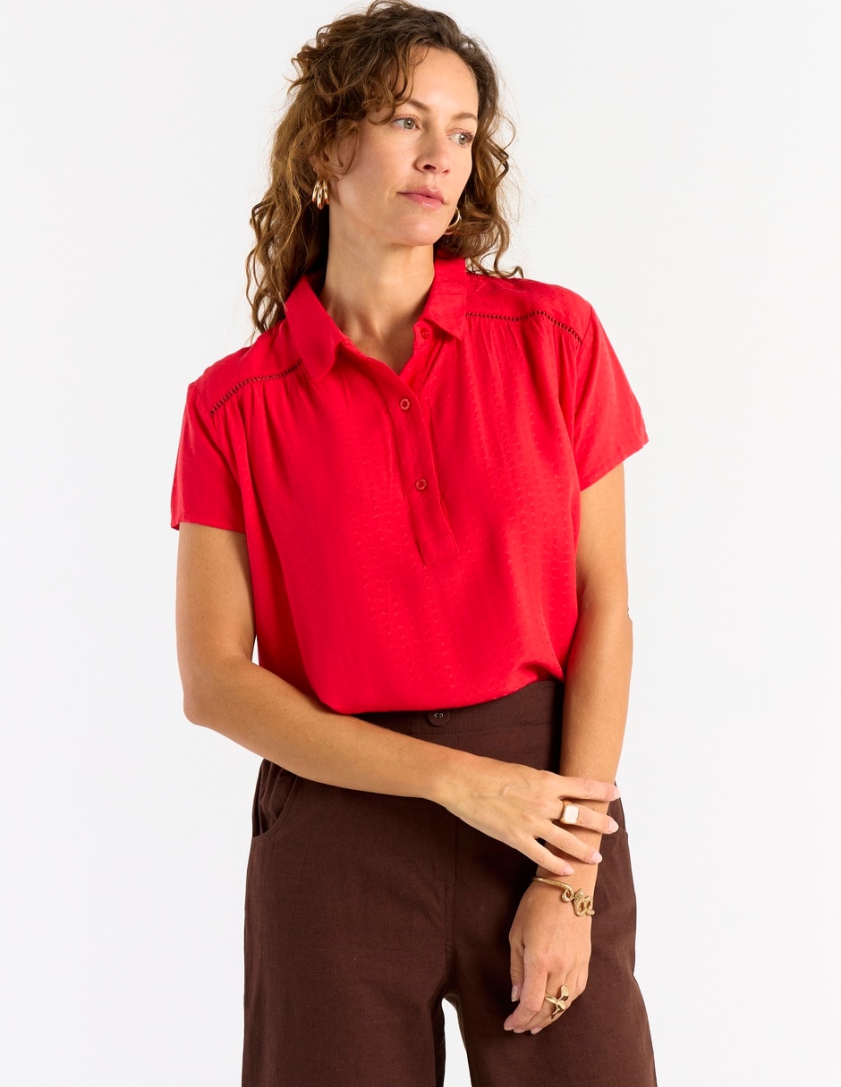 Blusa camisera manga corta para mujer