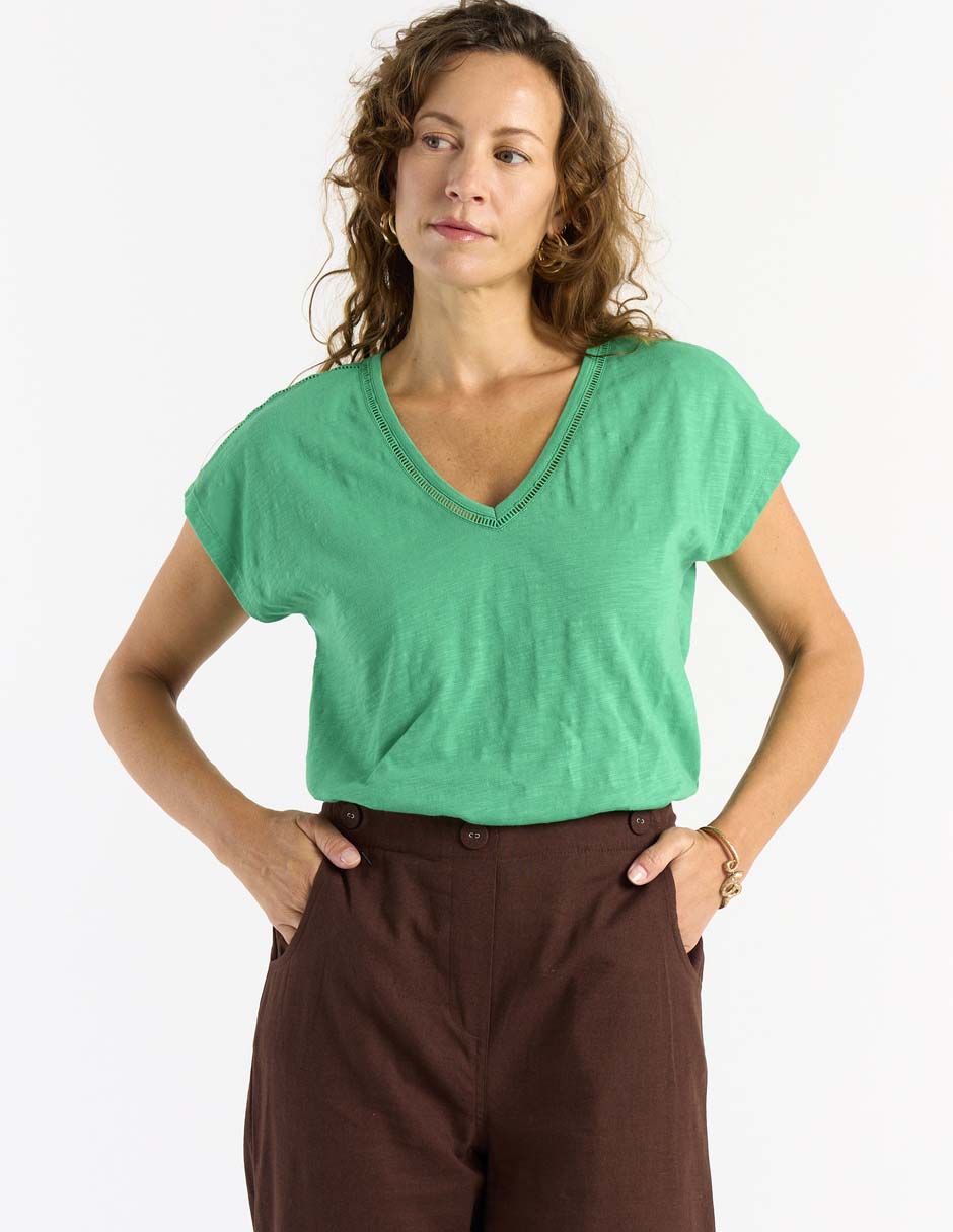 Playera manga corta cuello V para mujer Playera manga corta cuello V para mujer