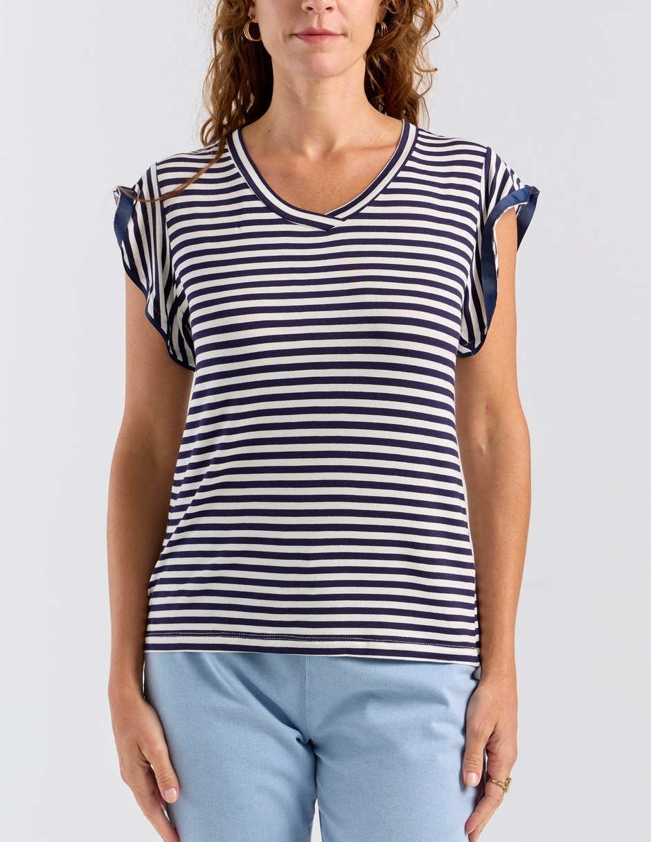 Playera manga corta cuello V para mujer 7