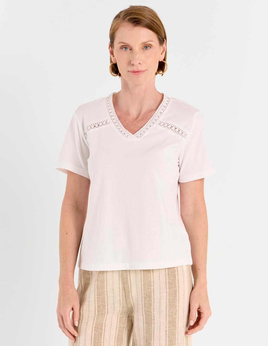 Playera manga corta cuello V para mujer