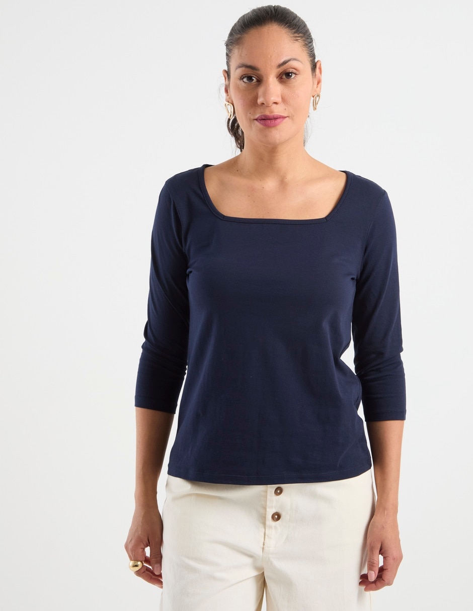 Playera manga 3/4 cuello redondo para mujer 2