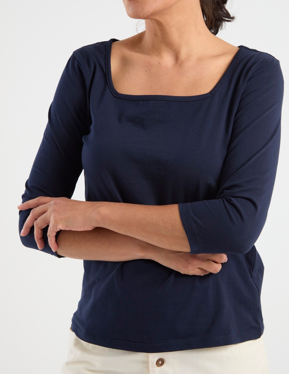 Playera manga 3/4 cuello redondo para mujer 5