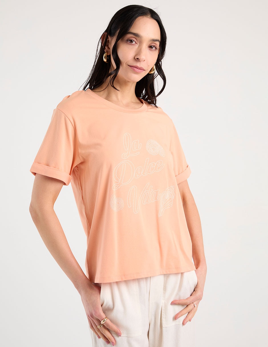 Playera manga corta cuello redondo para mujer