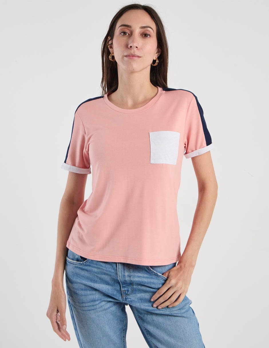 Playera manga corta cuello redondo para mujer