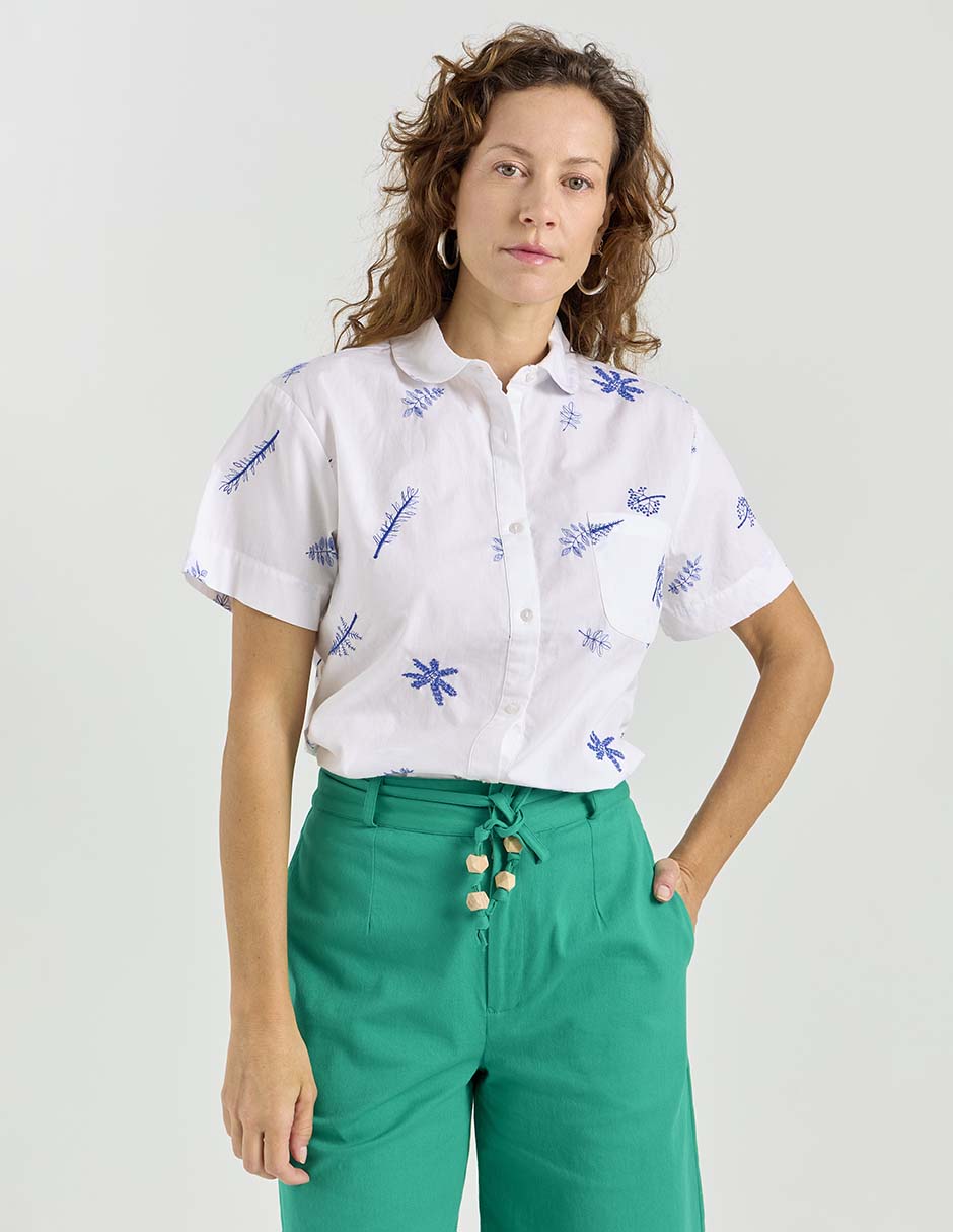 Blusa camisera manga corta para mujer