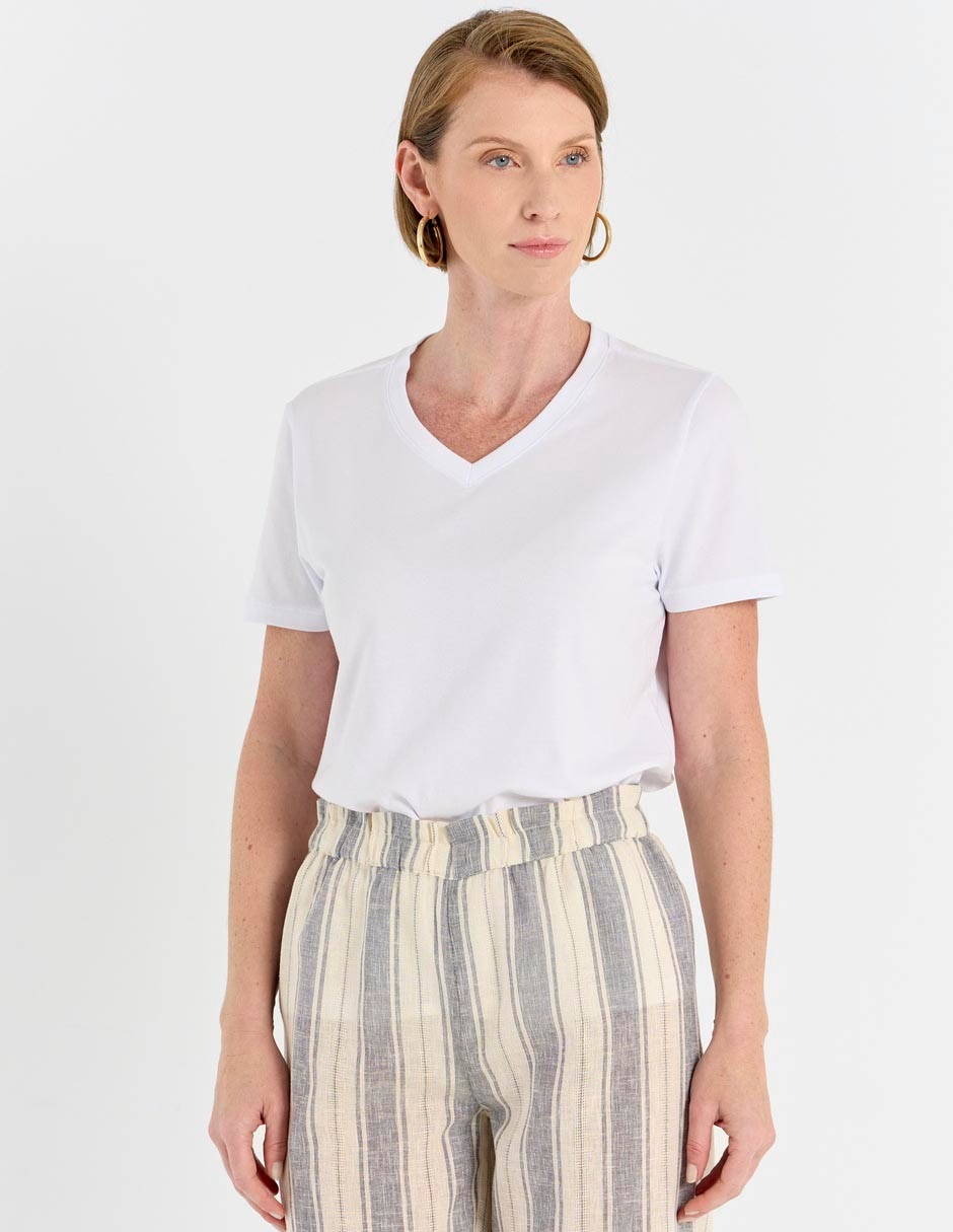 Playera manga corta cuello V para mujer