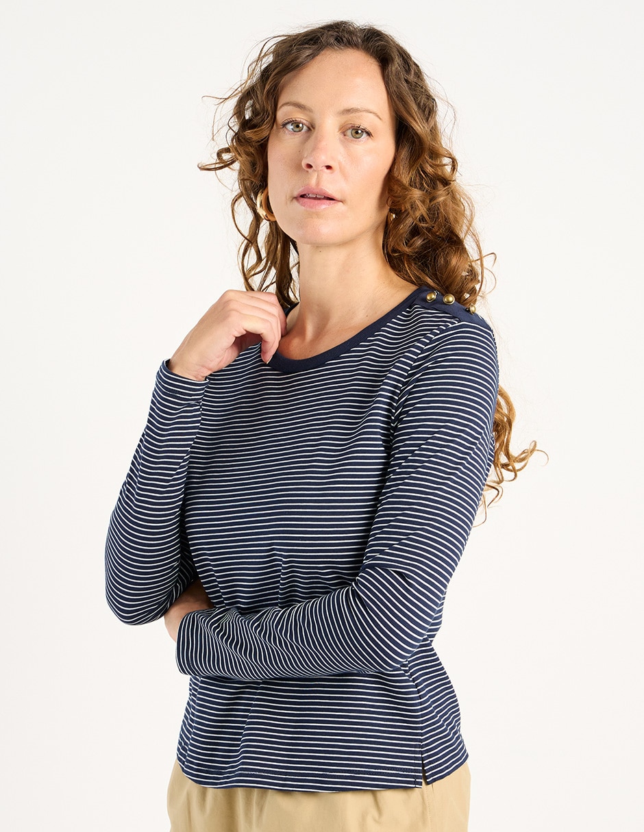 Playera manga larga cuello redondo para mujer