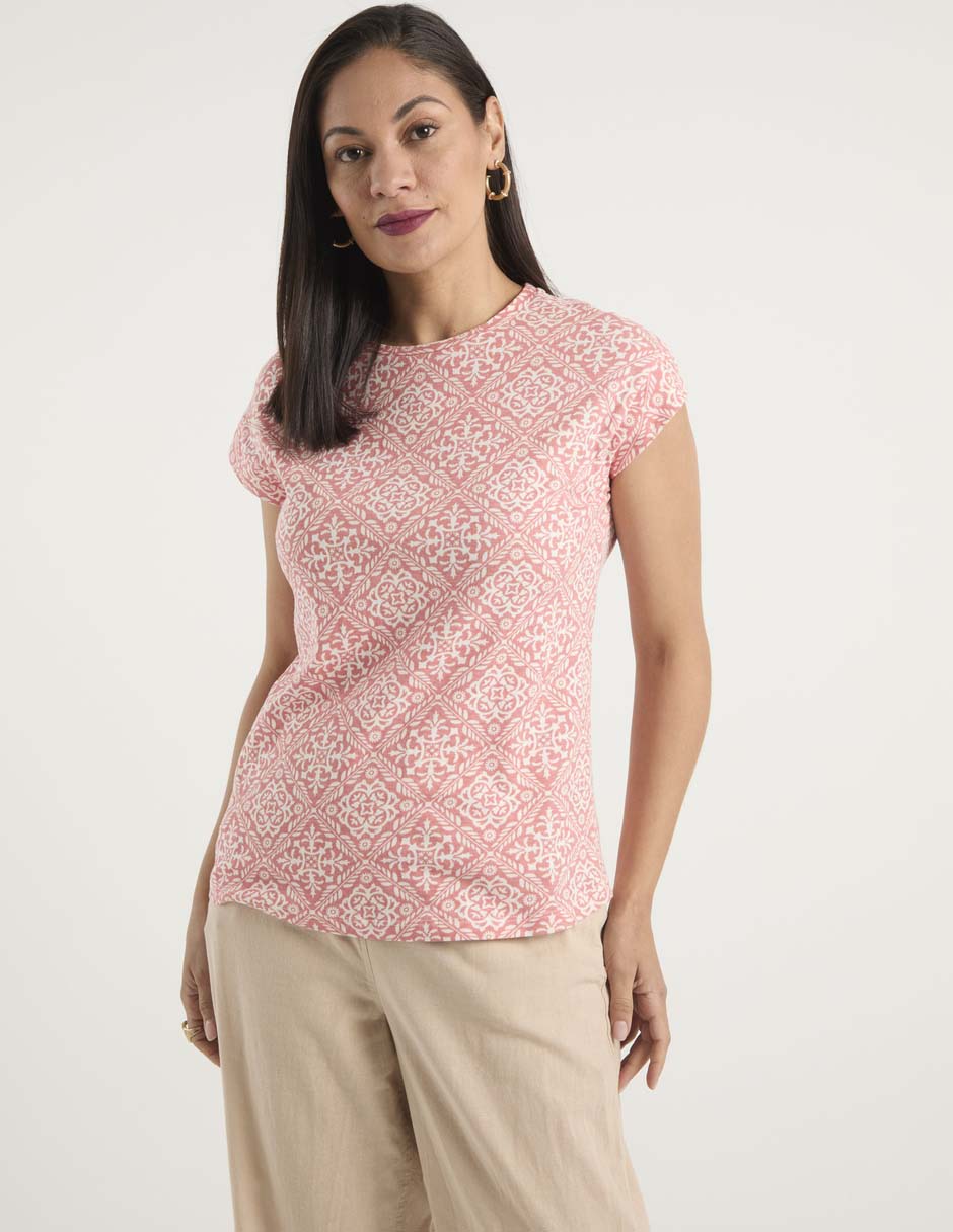 Playera manga corta cuello redondo para mujer