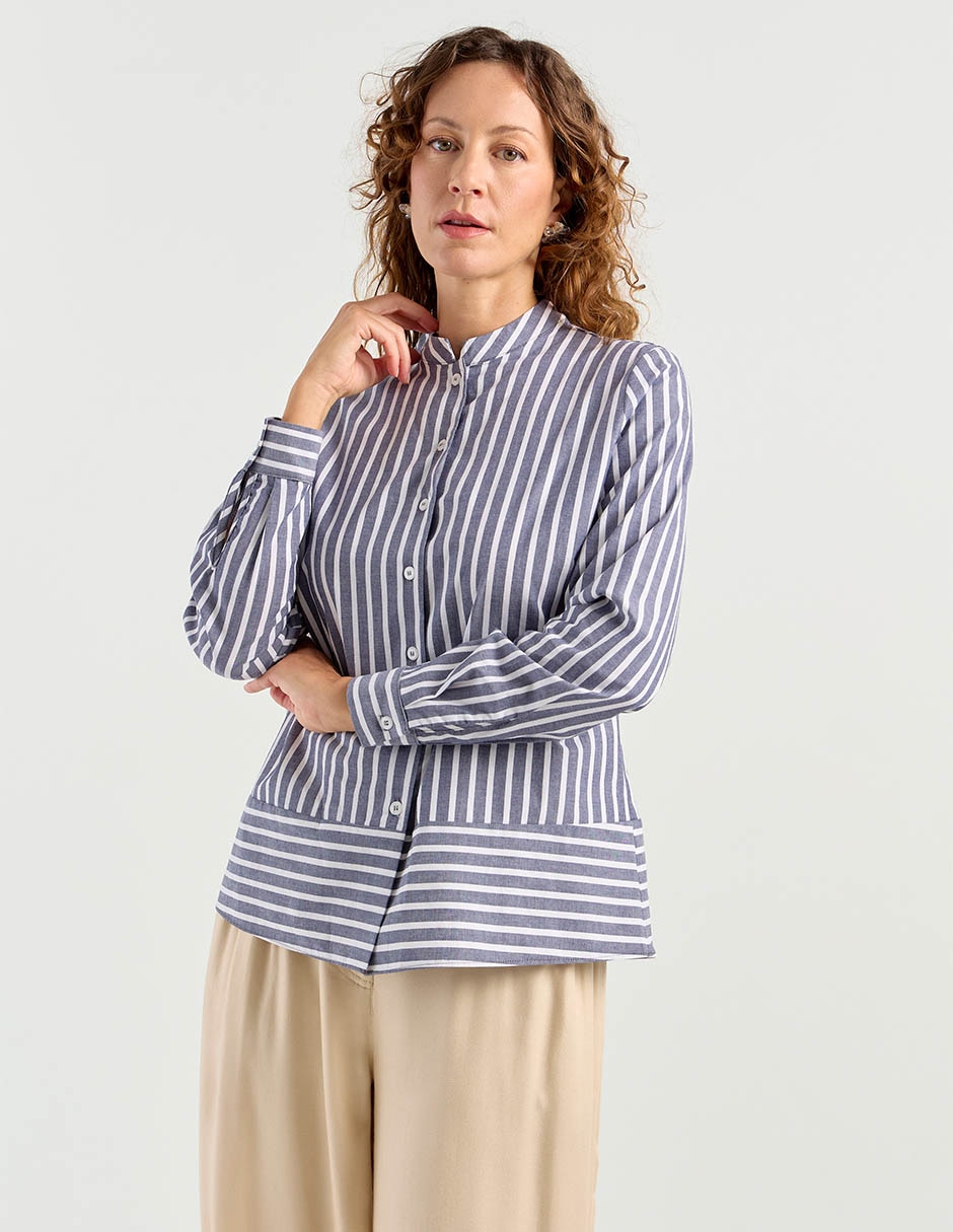 Blusa camisera manga larga para mujer
